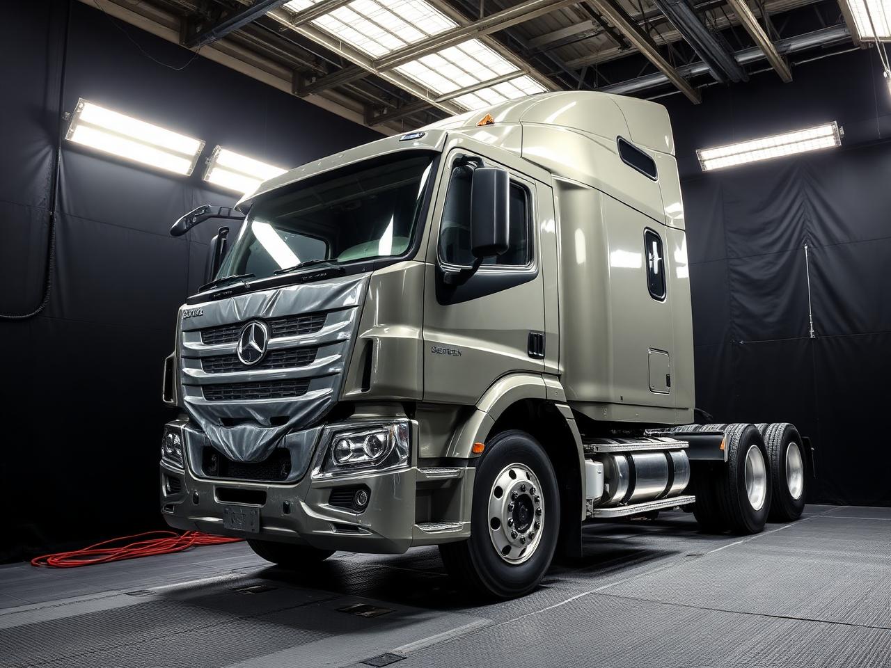 Commercial truck body in paint booth